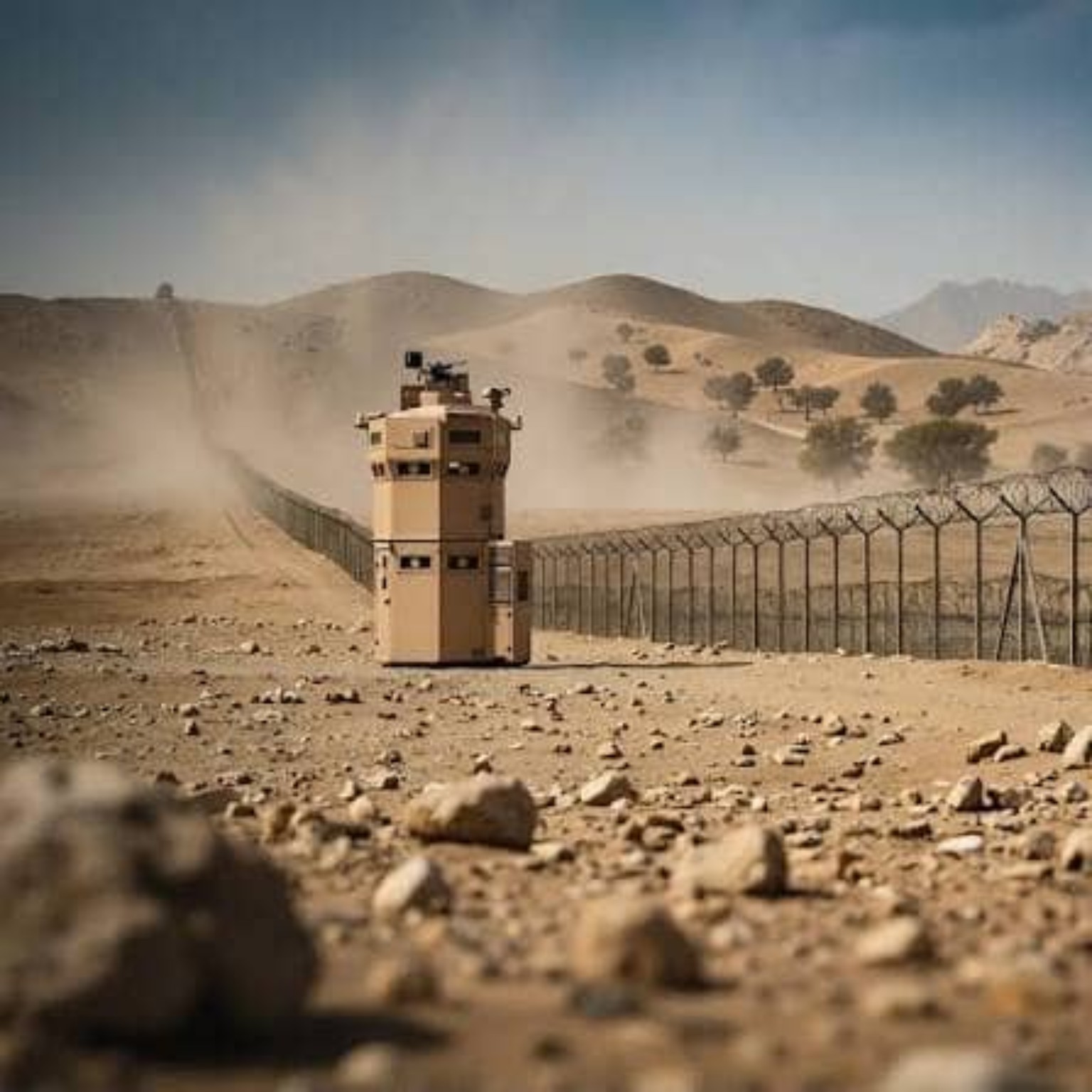 Illustration d’un poste de surveillance dans un environnement aride